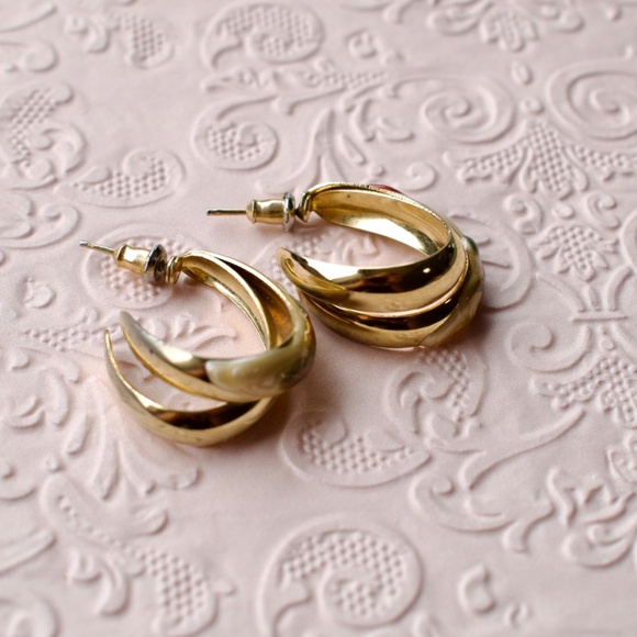 💞💗 Vintage Double Hoop Gold Plated Earrings With Coloured Print Enamel Design - Picture 8 of 8